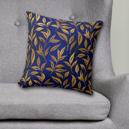 Gold Blätter auf Royal Blue Glow Throw Kissen