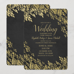 Gold Blätter & Black Chalk Chic Rustikale Hochzeit Einladung