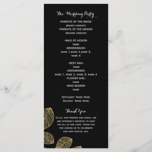 Gold Blätter Black Herbst Hochzeitsprogramm Programm (Rückseite)