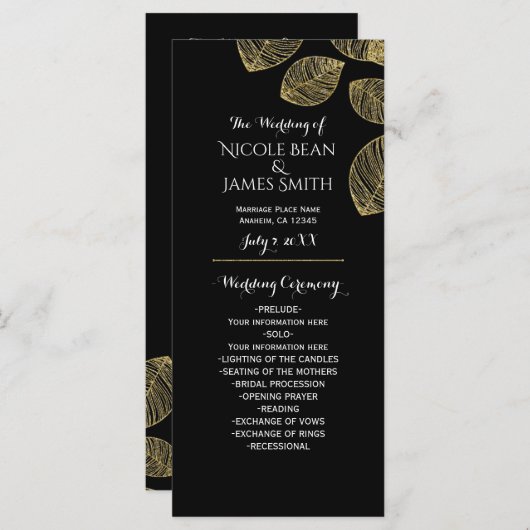 Gold Blätter Black Herbst Hochzeitsprogramm Programm (Vorne/Hinten)