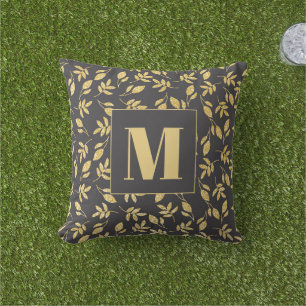 Gold Blätter Black Monogram Modern Stilvoll Kissen
