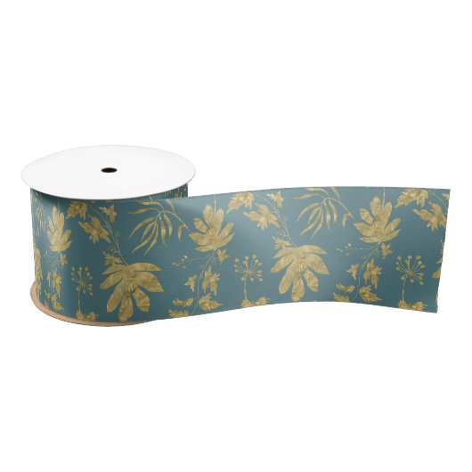 Gold Blätter Blue Green Spring Brautparty Satinband (Spule)