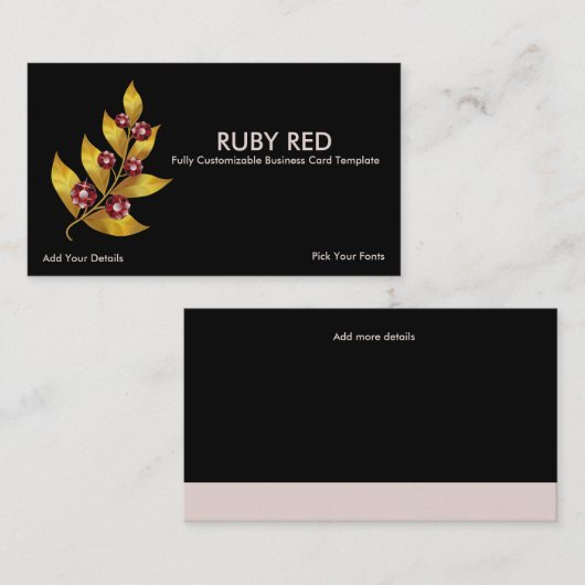 Gold Blätter Blume & Ruby Kristall Visitenkarte (Vorne/Hinten)