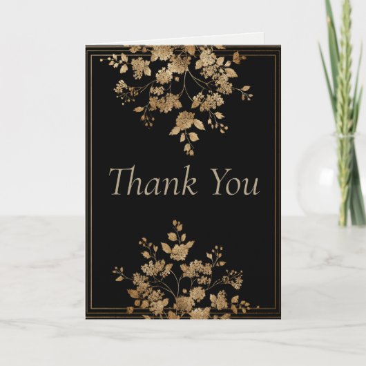 Gold Blätter & Border auf Black Danke Karte (Vorderseite)