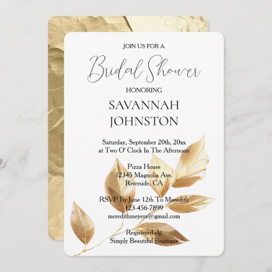 Gold-Blätter-Brautparty Einladung (Vorne/Hinten)