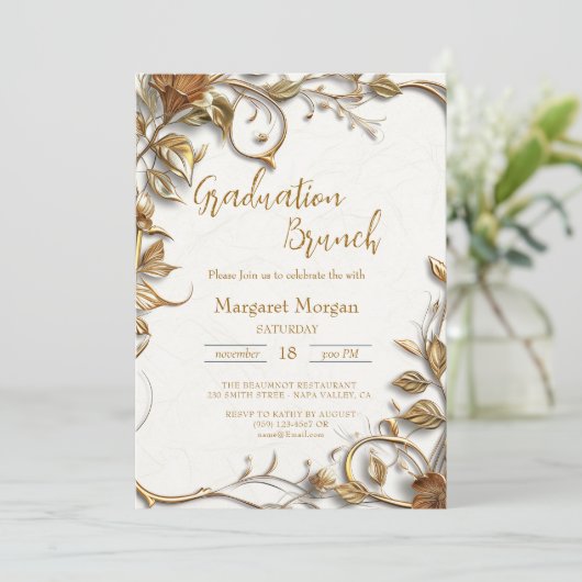 Gold Blätter Bridal Brunch Einladung (Stehend Vorderseite)