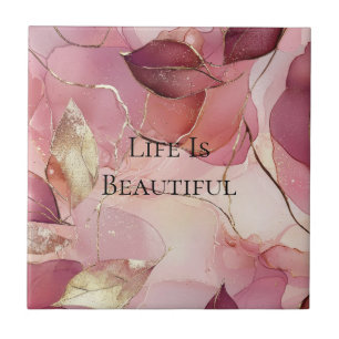 Gold Blätter Burgundy Blush Pink Fliese