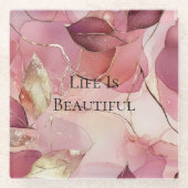 Gold Blätter Burgundy Blush Pink Glasuntersetzer (Vorderseite)