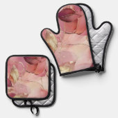 Gold Blätter Burgundy Blush Pink Ofenhandschuh & Topflappen-Set (Vorderseite/Rückseite)