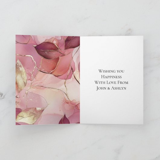 Gold Blätter Burgundy Blush Pink Wedding Karte (Innenseite)