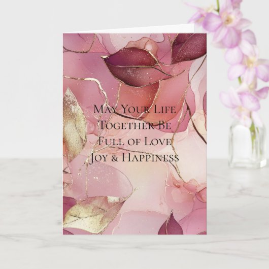 Gold Blätter Burgundy Blush Pink Wedding Karte (Orchidee)