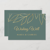 Gold-Blätter. Elegante grüne Hochzeit wünschenswer Begleitkarte (Vorne/Hinten)