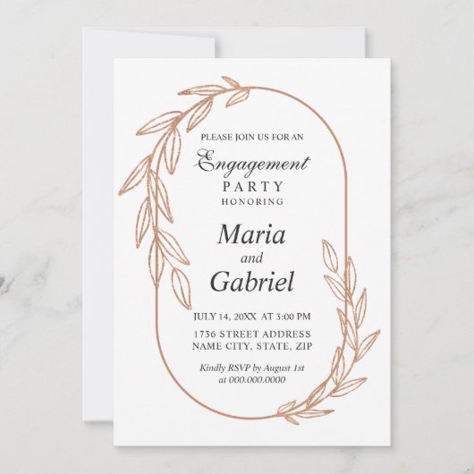 Gold-Blätter. Eleganter Rahmen Luxury Engagement P Einladung (Vorderseite)