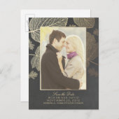 Gold-Blätter fallen Foto Save the Date Ankündigungspostkarte (Vorne/Hinten)