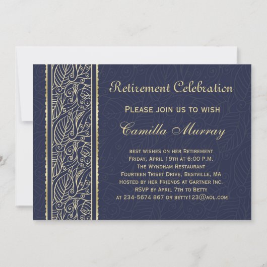 Gold-Blätter für die blaue Pensionierung um Mitter Einladung (Vorderseite)