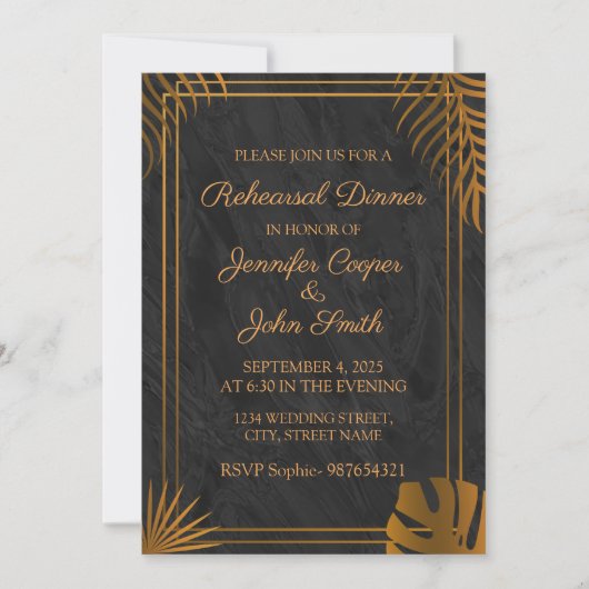 Gold Blätter Geometric Frame Probe Dinnar Einladung (Vorderseite)