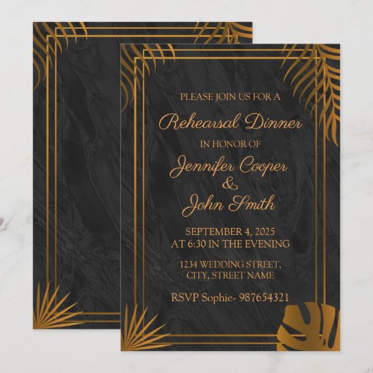 Gold Blätter Geometric Frame Probe Dinnar Einladung (Vorne/Hinten)