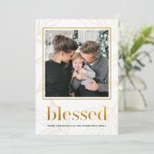 Gold Blätter gesegnet mit Gerahmtem Foto Urlaub Einladung (Stehend Vorderseite)