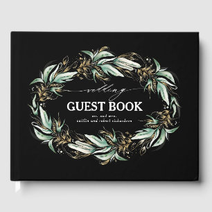 Gold Blätter Greenery Wreath Black Wedding Gästebuch
