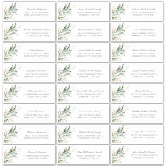 Gold Blätter Grüne Gastnamen Adressenmarken Aufkleber (Vorderseite)