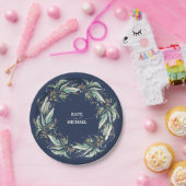 Gold Blätter Grüne Navy Blue Wedding Pappteller (Party)