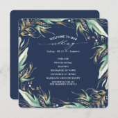 Gold Blätter Grüne Navy Blue Wedding Programm (Vorne/Hinten)