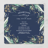 Gold Blätter Grüne Navy Blue Wedding Programm (Vorderseite)