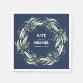 Gold Blätter Grüne Navy Blue Wedding Serviette