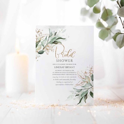 Gold Blätter Grüne Romantisches Niedliches Brautpa Einladung