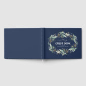 Gold Blätter Grüne Wreath Navy Blue Wedding Gästebuch (Voll)
