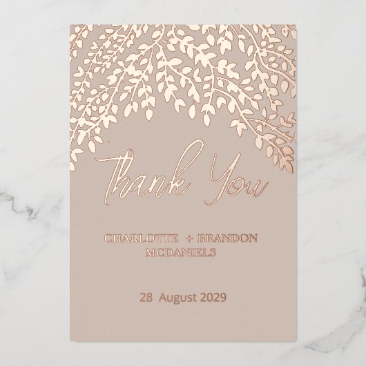 Gold Blätter Hochzeit Vielen Dank Folieneinladung (Vorderseite)
