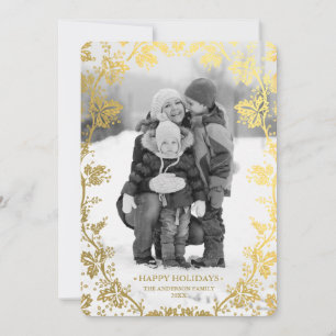 Gold Blätter Holiday Foto Card Feiertagskarte