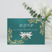 Gold-Blätter im Rahmen Aquamariner RSVP Karte (Stehend Vorderseite)