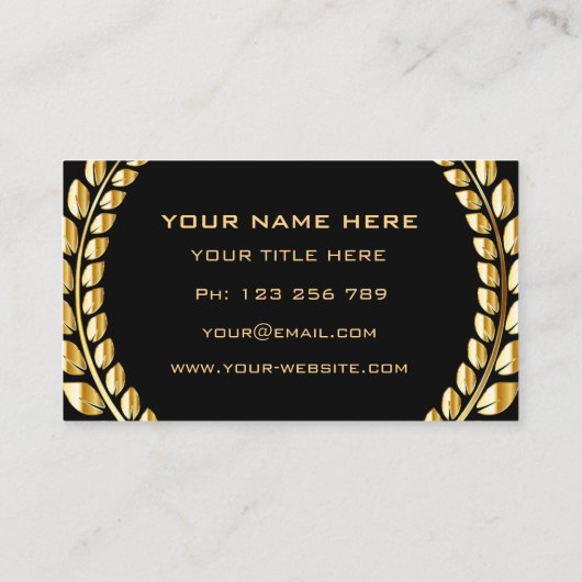 Gold Blätter Laurel Wreath Rahmen Beruflich Black Visitenkarte (Rückseite)