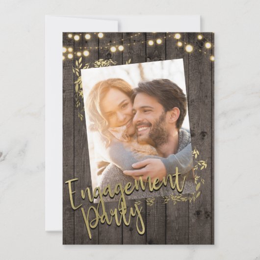 Gold Blätter Lights Rustikale Dunkelholz-Verlobung Einladung (Vorderseite)