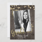 Gold Blätter & Lights Rustikaler Dunkelholz-Abschl Einladung (Vorderseite)