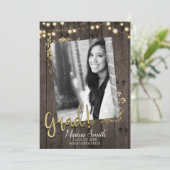 Gold Blätter & Lights Rustikaler Dunkelholz-Abschl Einladung (Stehend Vorderseite)