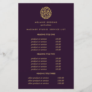 Gold-Blätter Lila Massage-Preise und -Dienstleistu Flyer