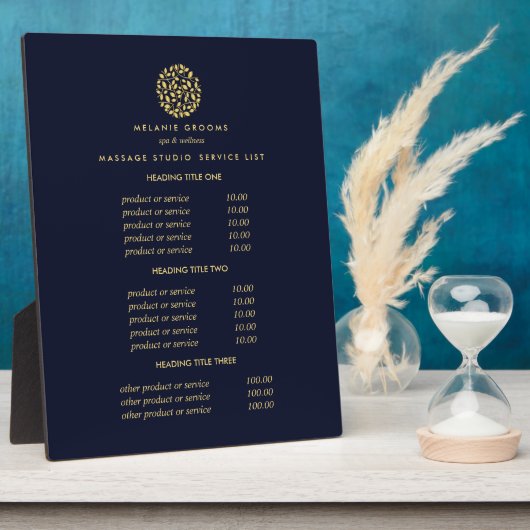Gold Blätter Logo blau | Preise für Wellness-Cente Fotoplatte (Seite)