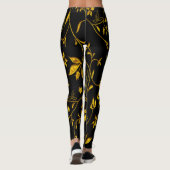 Gold-Blätter mit schwarzem Untergrund Leggings (Rückseite)