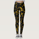 Gold-Blätter mit schwarzem Untergrund Leggings (Vorderseite)