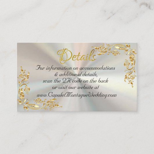 Gold-Blätter mit weißer Perle, QR-Code Begleitkarte (Vorderseite)