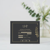 Gold Blätter Moderne Schwarze Hochzeit RSVP Karte (Stehend Vorderseite)