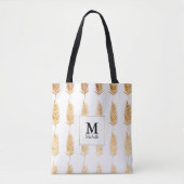 Gold Blätter Muster Monogram Tote Bag Tasche (Vorderseite)