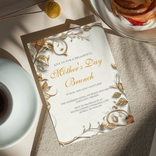 Gold Blätter Muttertagsbrunch Einladung