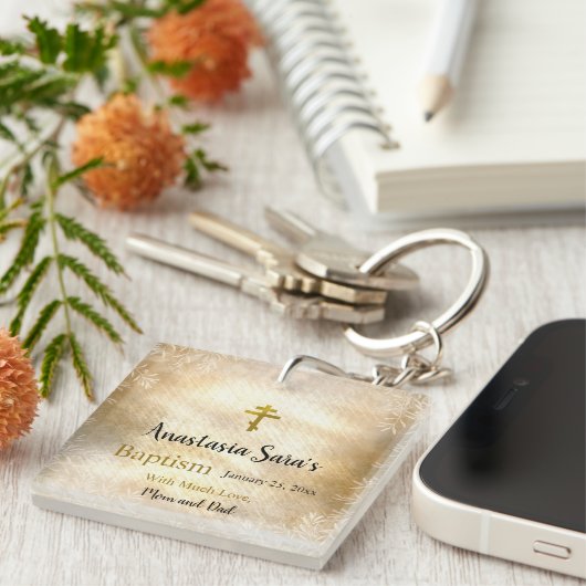 Gold Blätter Orthodoxe Christliche Taufe Geschenke Schlüsselanhänger (Vorderseite rechts)