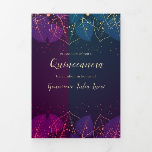Gold-Blätter Quinceanera-Party Einladung (Cover)