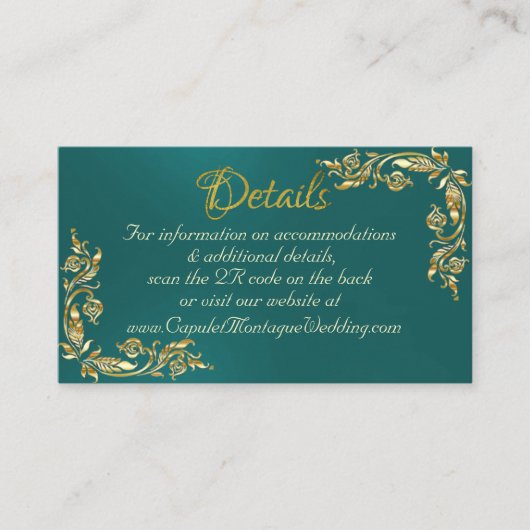 Gold-Blätter Rahmen auf Aquamarin, QR-Code Begleitkarte (Vorderseite)