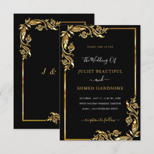 Gold-Blätter rahmen Schwarz Elegante Hochzeitseinl