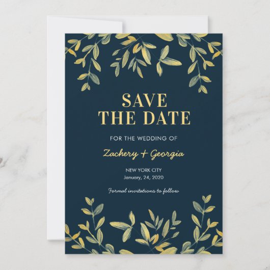 Gold Blätter Save the Date Einladungen für Hochzei (Vorderseite)